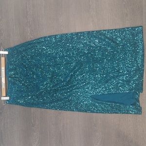 Blue/Green/Turquoise Sequin Anthropologie Skirt with Slit Size Small